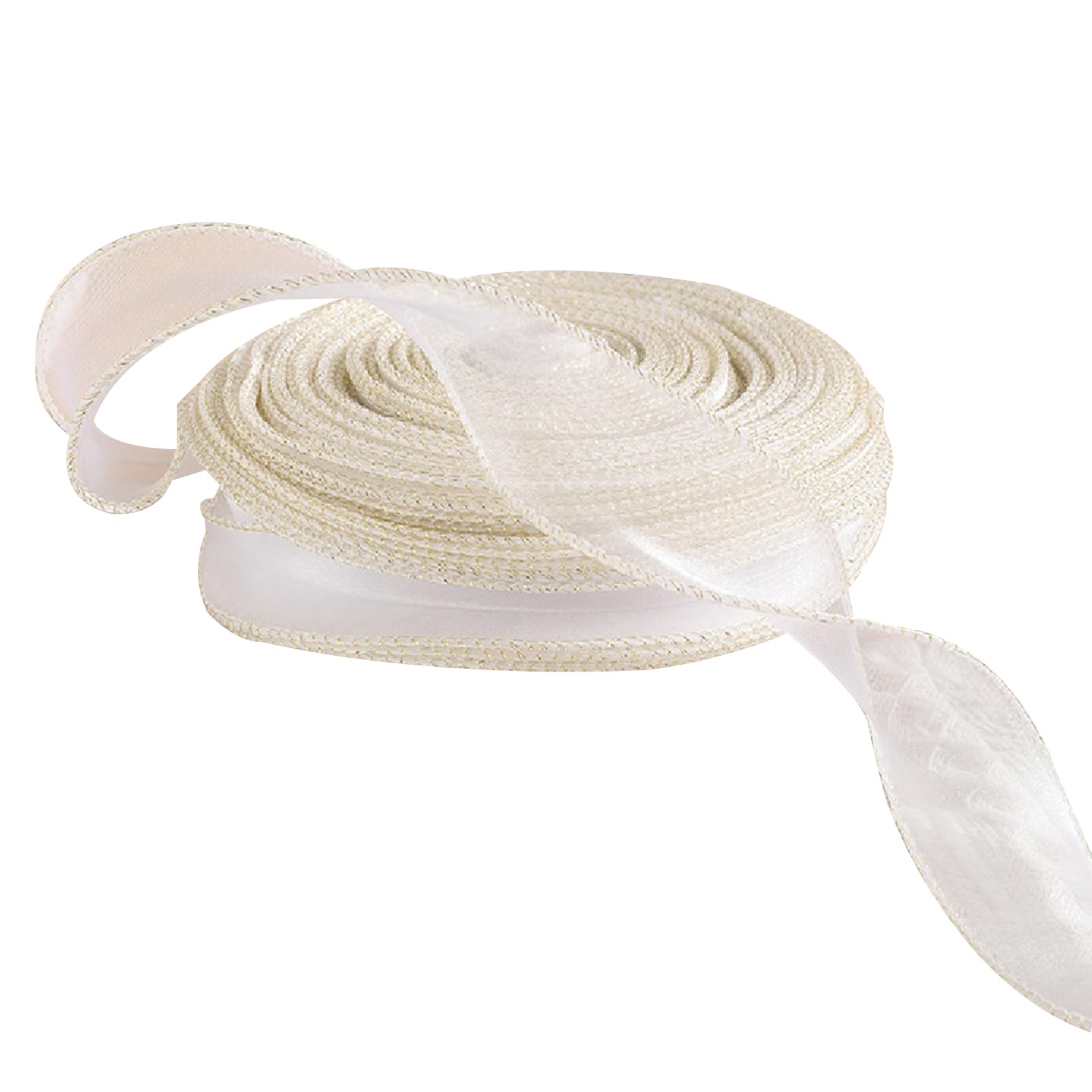 4cm*45 Yard Organza Chiffon Ribbon Gold Edge Sheer Chiffon Ribbon for Bouquet Gift Wrapping, White