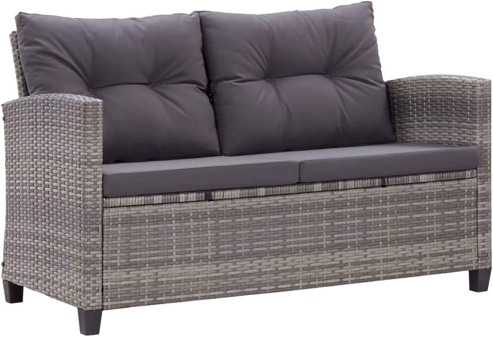 vidaXL Gartensofa 2-Sitzer mit Kissen Lounge Sofa Gartenmöbel Gartenbank Bank Rattansofa Balkon Terrasse Garten Grau 124cm Poly Rattan
