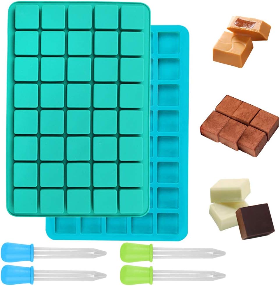 2 Pack 40Cavity Candy Molds Silicone with 4 Droppers, FineGood Gummy