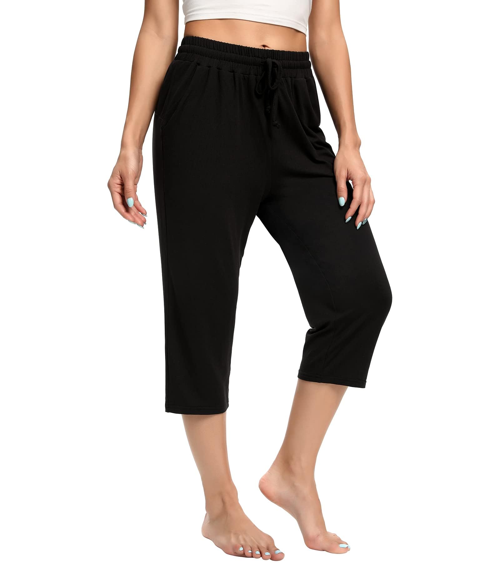 Photo 1 of **USED**CULAYII Capris with Pocket for Women Quick Dry High Waisted Hiking Lightweight Pants Drawstring Outdoor Pants for Women Black M