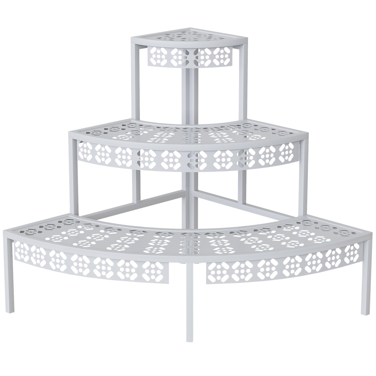 Photo 1 of 3 Tier Plant Stand Semi-Circular Flower Pot Organizer Rack Quarter Round Plant Display Holder Outdoor Storage Shelves Metal Corner Shelf Planter Shelving Ladder Plant Stand for Indoor Use(White)