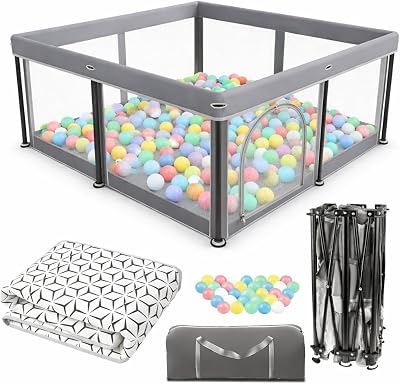 Colpart Foldable Playpen with Mat 50x50 in Grey Portable Safe Baby Yard