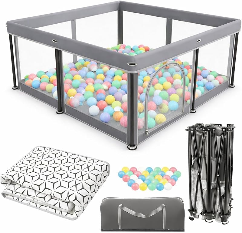 Colpart Foldable Playpen with Mat 50x50 in Grey Portable Safe Baby Yard