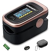 Oxygen Saturation Monitor, Wrinery Premium Pulse Oximeter Fingertip, Oxygen Monitor, O2 Saturation Monitor, OLED Portable Oximetry with Batteries, Lanyard (Rose gold-Royal black)