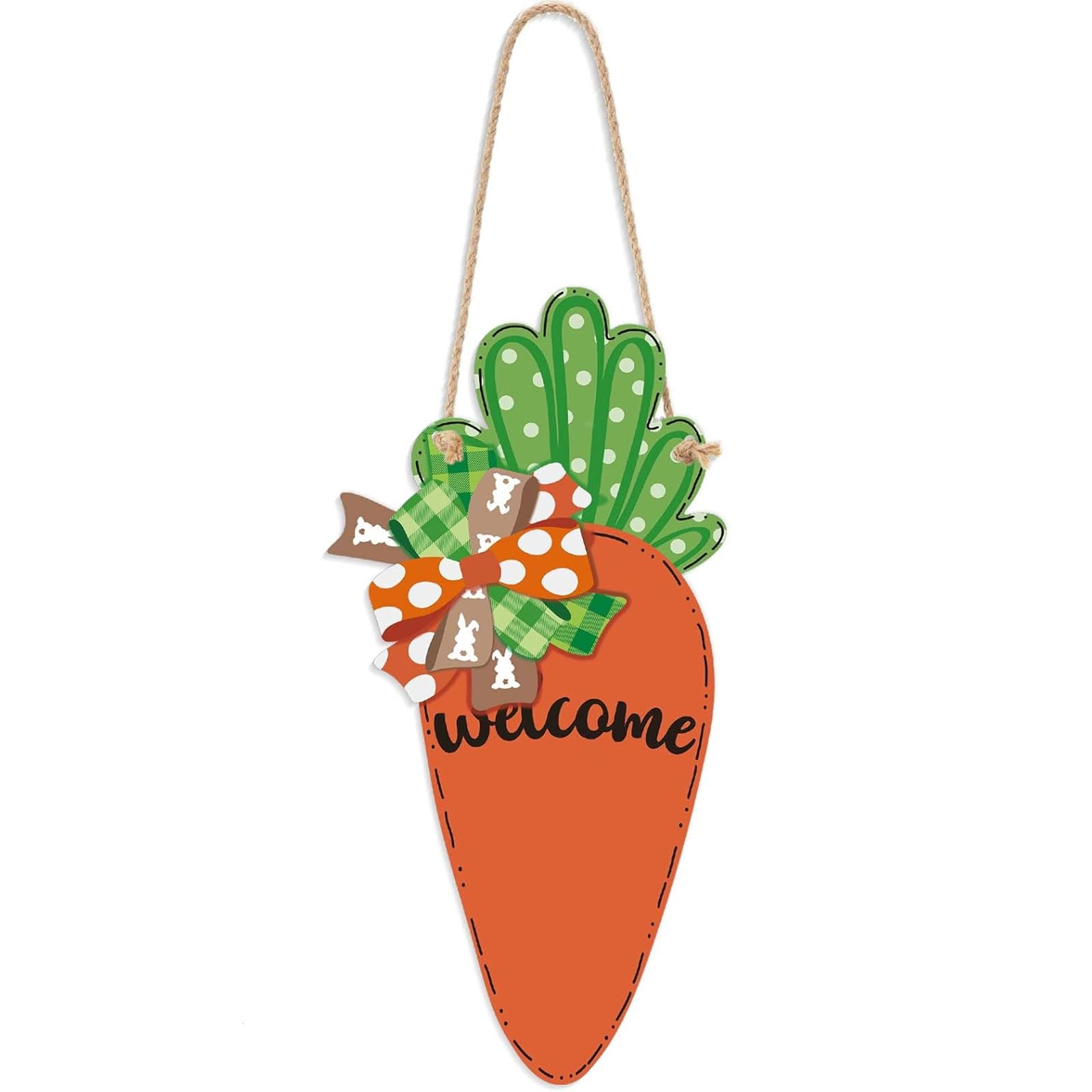 Jetec Happy Easter Wooden Hanging Sign Carrot Spring Welcome Door Sign Hanging Plaque Rustic Wall Signs Yard Indoor Outdoor Garden Decoration with Rope for Easter Decor, 13.4 x 6.7 Inch