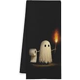 WOTYPU Ghost Halloween Bathroom Hand Towels, Halloween Bathroom Decor, Spooky Ghost Torch Decorative Hand Towels for Kids Guest Bath Room Washroom Half Bath, 16x24 Inch