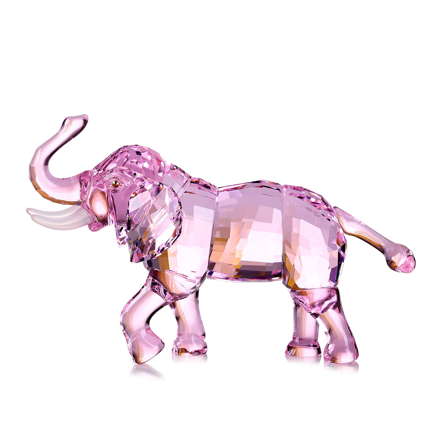 DOJOZ Lucky Elephant Figurine Crystal Statue Collectible Statue Home Decor (Pink)