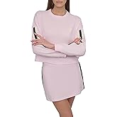 DKNY womens Stripe Varsity Logo Cropped Crewneck Sweatshirt