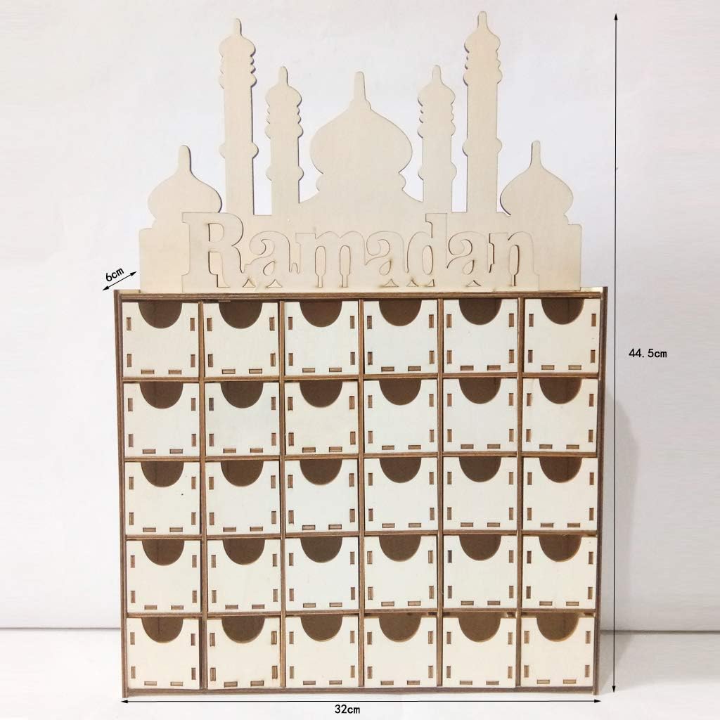 yangerous Wood Eid Mubarak Ramadan Advent Calendar Countdown Drawer Muslim Islamic Castle,DIY Craft Bedroom Living Room