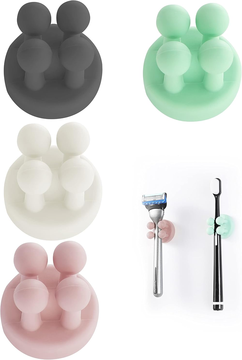 Zayin Silicone Toothbrush Holders 4pcs Multi-Function Wall Hooks
