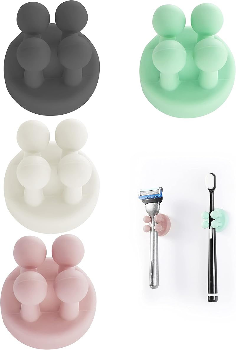 Zayin Silicone Toothbrush Holders 4pcs Multi-Function Wall Hooks