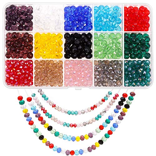 Crystal Beads for Jewelry Making, Paxcoo 900Pcs Crystal Glass Beads Jewelry Beads Briolette Rondelle Shape Beads for Jewelry Making