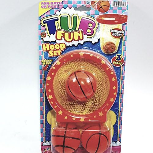 Tub Fun Hoop Set Suction Cup Hoop & Net Wih 3 Mini Basketballs Water Toy Pool Or Bathtub