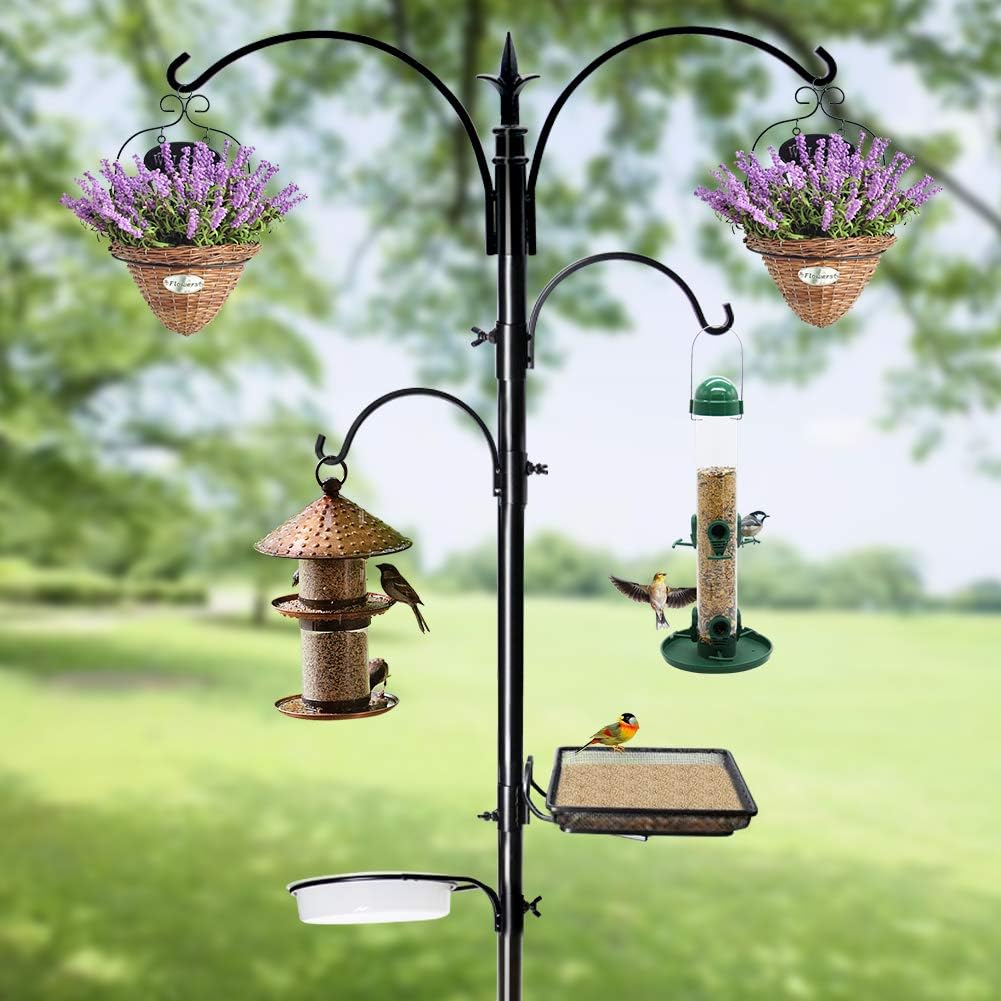 yosager 91" x 23" Premium Bird Feeding Station Kit, Bird Feeder Pole Wild Bird Feeder Hanging Kit with Metal Suet Feeder Bird Bath for Bird Watching Birdfeeder Planter Hanger : Garden & Outdoor