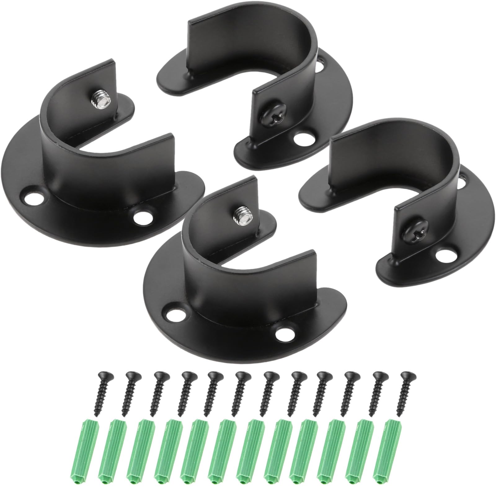 Hicello 4PCS 25mm BLACK Wardrobe Hanging Rail Fittings, Curtain Rail Brackets|Clothes Pole Bracket|Hanging Pole Holders|Stainless Steel Wardrobe Rail Fittings for Bathroom Kitchen Cupboard