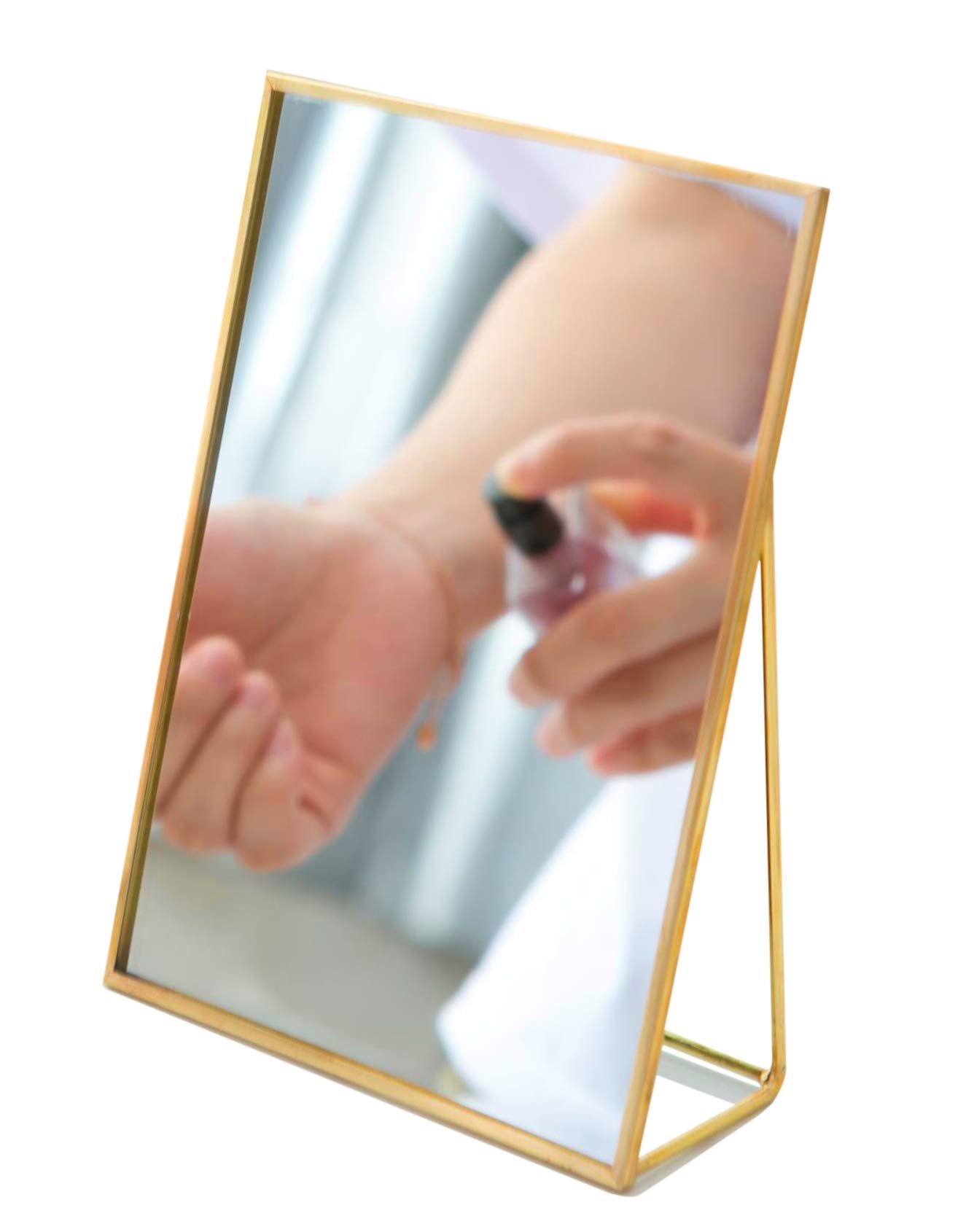 Photo 1 of Utopz Small Cosmetic Mirror for Girls, Succinct Makeup Vanity Mirror, Make-up Table Mirror Vintage Decorative for Office Desk, Bedroom, Dresser, Bath and Décor, Golden, Size: 5" x 7"