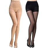 MANZI Control Top Pantyhose for Women 2 Pairs 20D Sheer Soft High Waist Tights Tummy Control Support Stockings