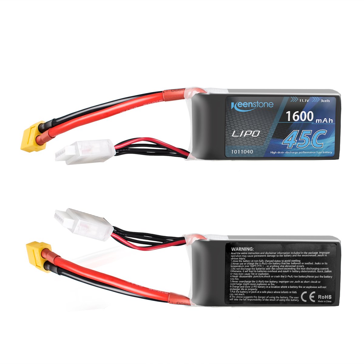 Keenstone 3S LiPo Battery 45C 1600mAh 11.1V w/ XT60 Plug Voltage Meter & Battery Power Indicator for RC Boat Heli Airplane UAV Drone FPV