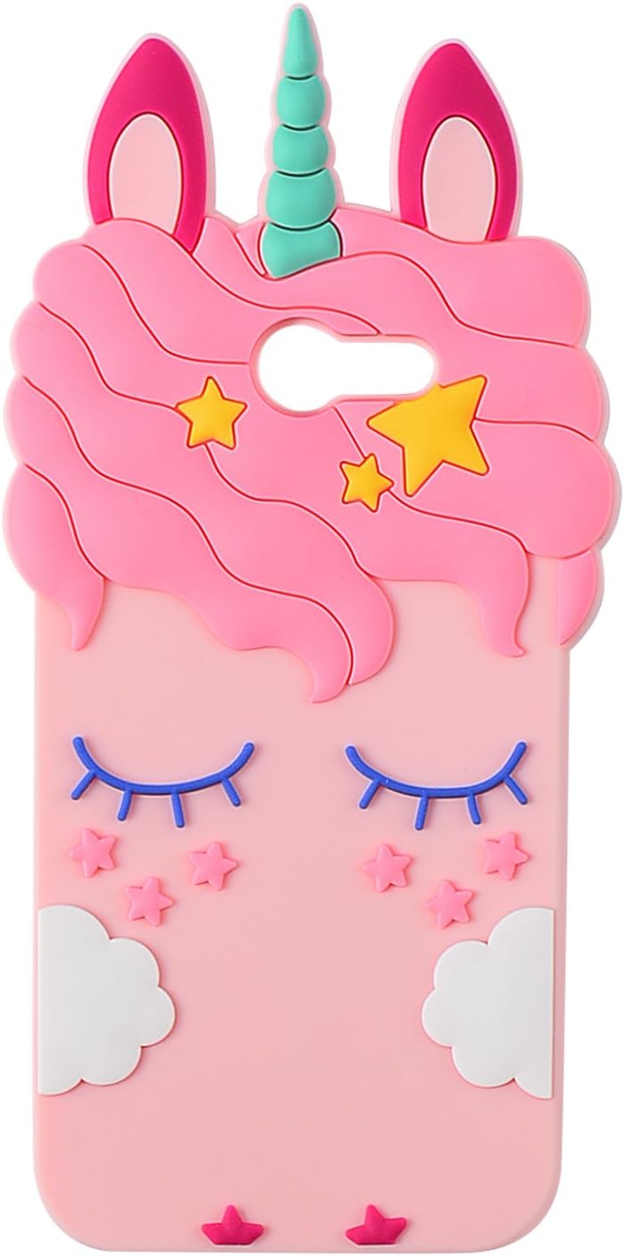 Joyleop Case for Samsung Galaxy J7 2017 J7 Sky Pro Cartoon Soft Silicone Cute 3D Fun Cool Cover,Kawaii Unique Kids Girls Animal Character Rubber Case Shockproof Protector for J7 Perx 2017 Pink Unicorn