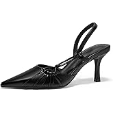 Coutgo Womens Slingback Kitten Heels Closed Pointed Toe Pumps D'Orsay Wedding Party Dress Shoes