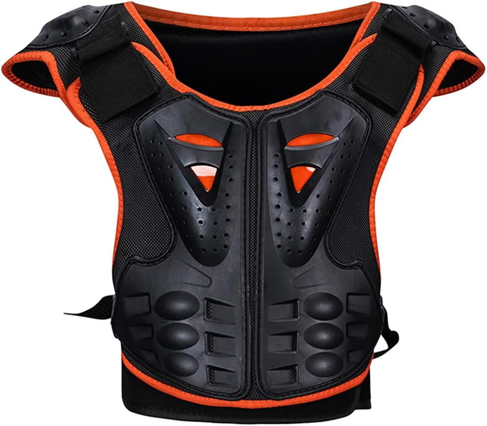 Kids Skating Armor Vest, Reflective Design Shock Resistant Body Guard Vest, Chest Spine Back Protector Gear for Children Dirt Bike Snowboarding Skiing Skating Scooter(S,Orange Black)