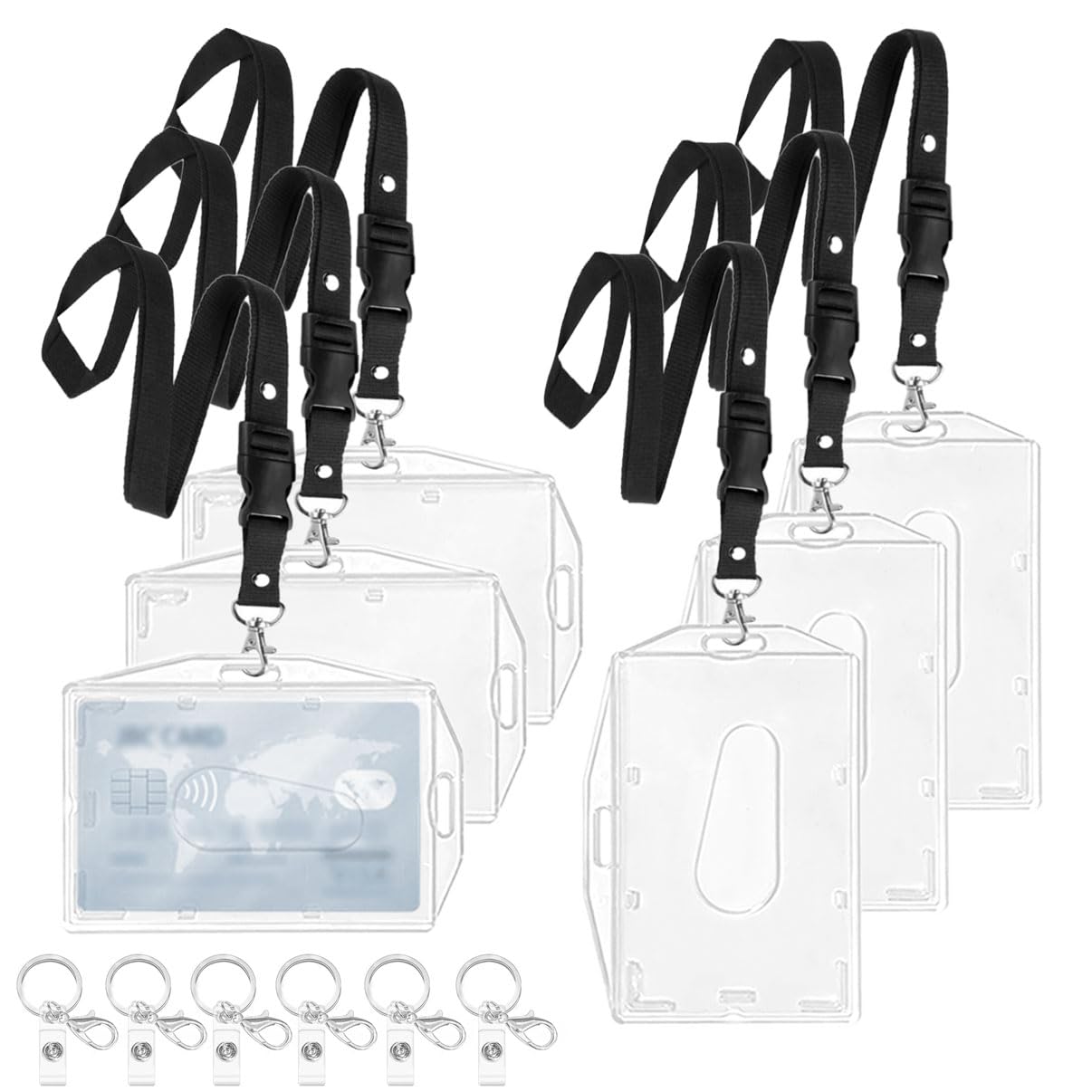 6 Pcs ID Card Holders with Lanyard, Hard Clear Badge Holder, for ID Card Holder Office,School, ID Credit Cards,ID Clip,Pass Holder (6 Pcs Lanyard)