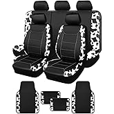 Flying Banner car seat Covers Protects Water Proof Faux Leather Carbon Fiber Fronts Rear Bench Covers (Cow Black, Full Set - Combo Pack)