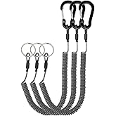 Lix&Rix Spiral Retractable Safety Coiled Lanyard with Stainless Steel Clip Keychain Ring Carabiner for Keys Fishing Tools,3pc