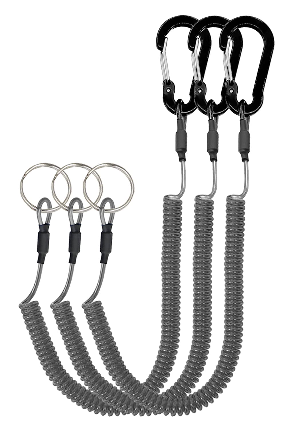 Photo 1 of Lix&Rix Spiral Retractable Safety Coiled Lanyard with Stainless Steel Clip Keychain Ring Carabiner for Keys Fishing Tools,3pcs