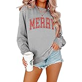 APRFLOWER Merry Christmas Sweatshirts Women Classic Merry Letter Print Sweatshirts Xmas Holiday Party Pullover Blouse