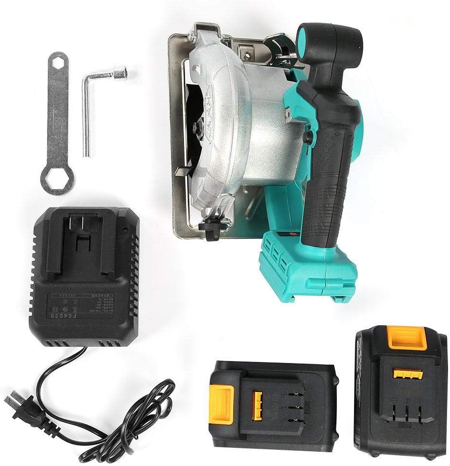 Cordless Circular Saw, 3900RPM 1100W 110V-240V 100-125mm Powerful Electric Li-on Cordless Circular Saw 2 Batteries for Cutting Stone Wood Ceramic Tile(US Plug)