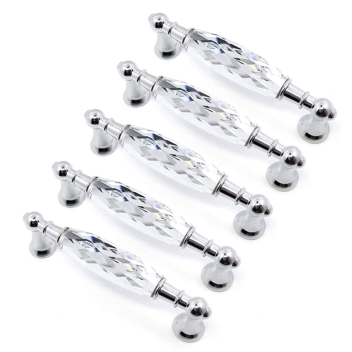 Photo 1 of Crystal Drawer Pulls Handles 5'' Hole to Hole Clear Glass Cabinet Knobs Pulls Dresser Knob Chrome Metal Silver Modern Cupboard Kitchen Bathroom Knobs (2, 5.0" Hole to Hole)