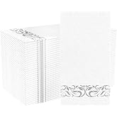200 Pack Disposable Paper Napkins, Linen-Feel Paper Hand Towels, Elegant White Napkins with Silver Design for Kitchen, Wedding, Parties, Dinners or Events (12" x 17")