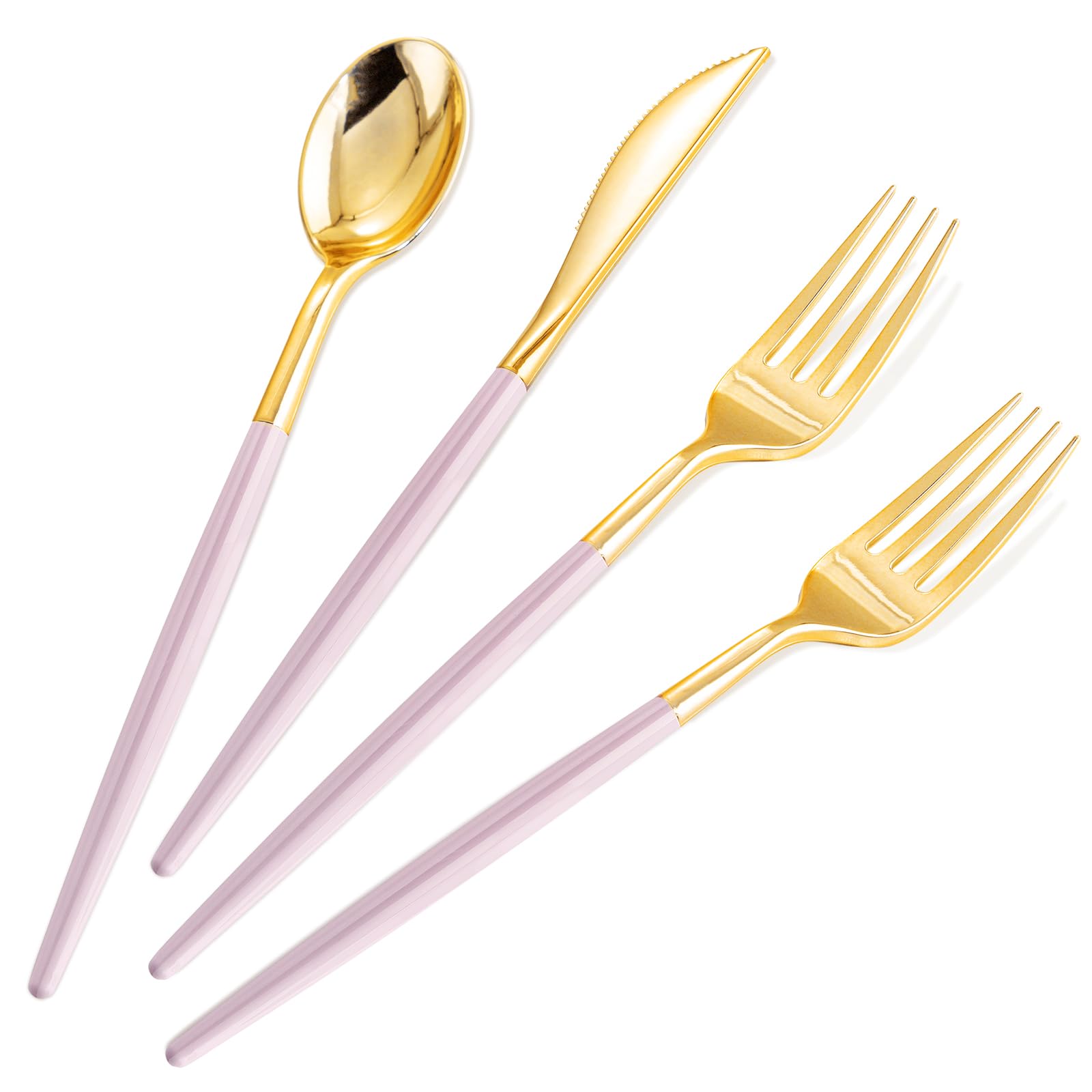 Photo 1 of SUT 160Pcs Pink and Gold Plastic Silverware, Heavy Duty Plastic Silverware, Valentines Plastic Utensils, 80 Plastic Forks, 40 Knives, 40 Spoons, Disposable Cutlery for Parties, Valentines(WHITE ----------------Gold)