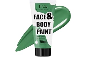 PASNOWFU Green Face Paint 70ml - Non-Toxic Washable Body Paint for Hulk, Beast Boy Looks, Water-Based Highly Pigmented Face Body Paint for Halloween SFX Cosplay Makeup, Stage Performance