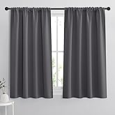 RYB HOME Grey Blackout Curtains - Thermal Insulated Noise Reducing Energy Efficiency Small Window Decor for Kitchen Bedroom Bathroom, 42 inches Wide x 45 inches Long, Gray, 1 Pair
