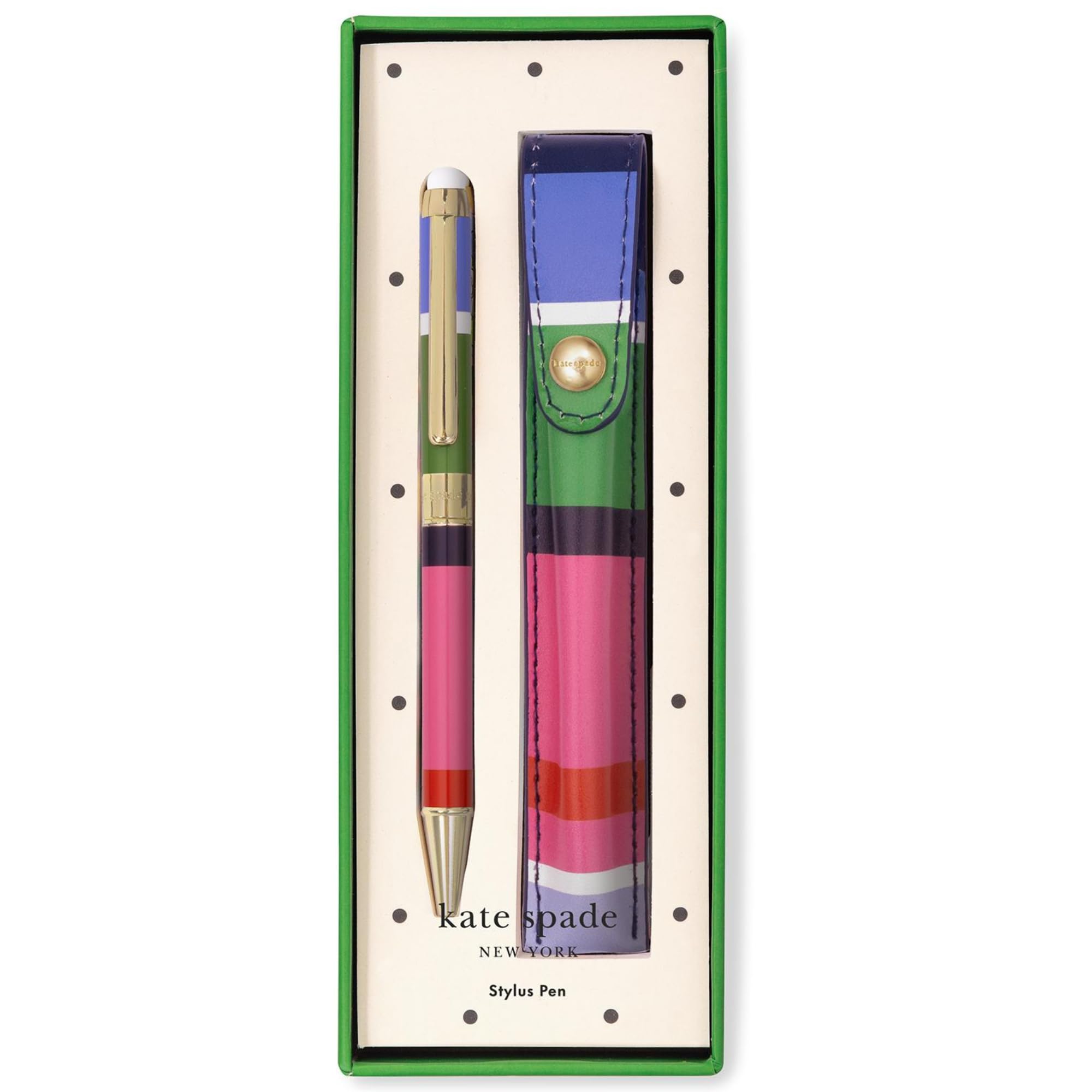 Kate Spade New York Stylus Pen for Touch Screens, Metal Ballpoint Pen with Black Ink and Storage Pouch (Sunny Day Stripe)