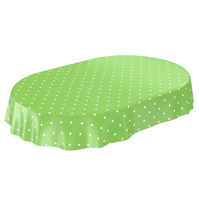 ANRO Wachstuchtischdecke Wachstuch Wachstischdecke Tischdecke Punkte Gepunktet Dots Tupfen Grün Oval 140 x 180cm