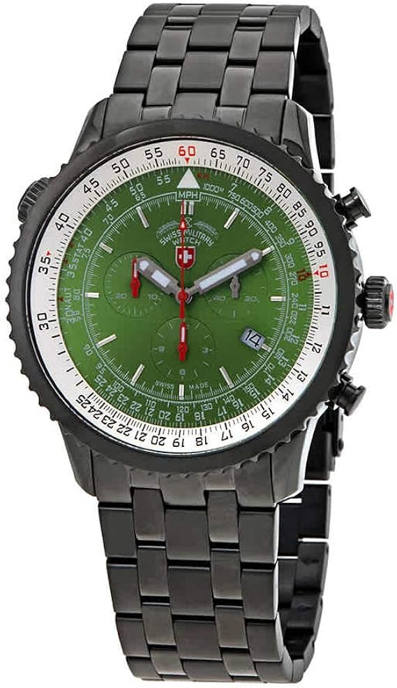 Amazon スイスミリタリー サンダーボルト クロノグラフ クォーツ グリーンダイヤル メンズウォッチ メンズ腕時計 腕時計 通販