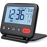 NOKLEAD Digital Travel Alarm Clock for Bedroom Office: Small LCD Desk Clock with Backlight Date Temperature Snooze 12/24H Wee