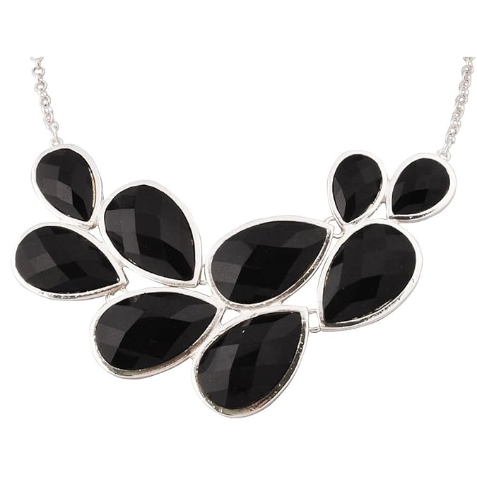 JANE STONE Black Party Jewelry Fashion Statement Pendant Necklace for Women (Fn0564-S-Black)