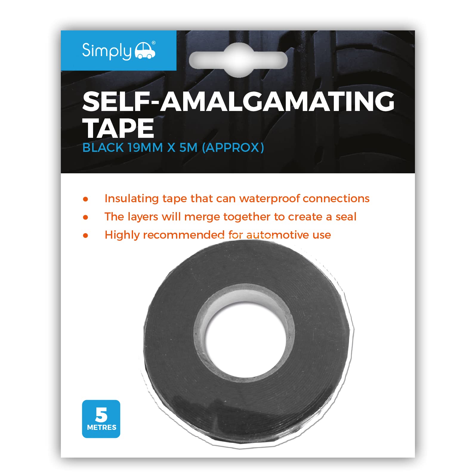 Simply SAT1 Self Amalgamating Tape 19mm x 5m, Waterproof Rubber Tape for Cable and Pipe Repair, Sealing Joints, and Insulating Electrical Connections - Black