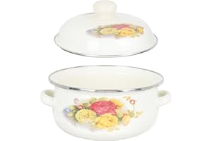 Lurrose Household Enamel Cooking Pot Double-Handle 1.1L Stockpot Compatible with Gas and Electric Stoves