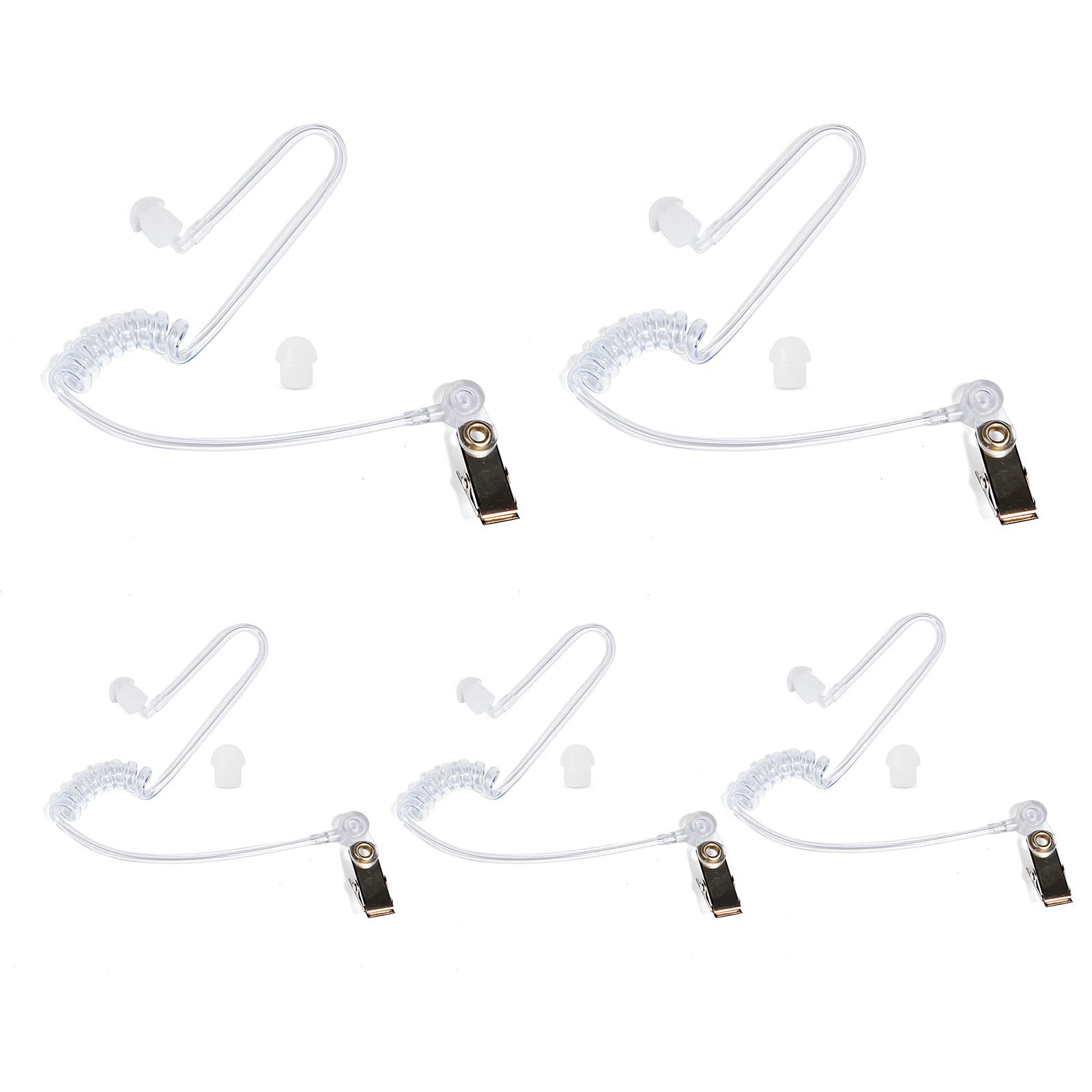 UAYESOK Replacement Air Acoustic Tube Walkie Talkie Coiled Audio Tube with In-Ear Mushroom Earbuds Ear Tips for Motorola Kenwood Baofeng Icom Security Two Way Radio Headsets Accessories (5 Pack)