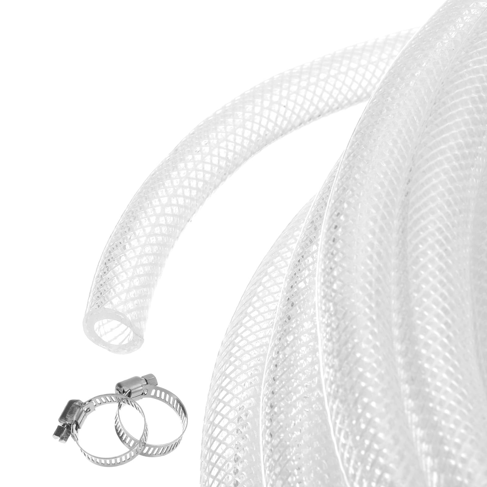 Rebower 3 meters/10ft 15.9x20.6mm Braided Clear Plastic PVC Tubing High Pressure Flexible Reinforced Vinyl Tube, [for Garden Irrigation, Water Hose, Tank] - 5/8" x 0.8"/with 2pcs Clamps