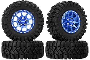 GLOBACT 9-Spoke Aluminum 1.2in Beadlock Wheel Tires Soft Sticky Rubber Tires 62 * 24mm for 1/18 TRX4M 1/24 Axial SCX24 RC Crawler Car Upgrade Accessories (4Pcs Blue)