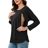Ecavus Women's Nursing Shirts for Breastfeeding with Zipper Long Sleeve Defined Seams Comfortable Breastfeeding Shirts