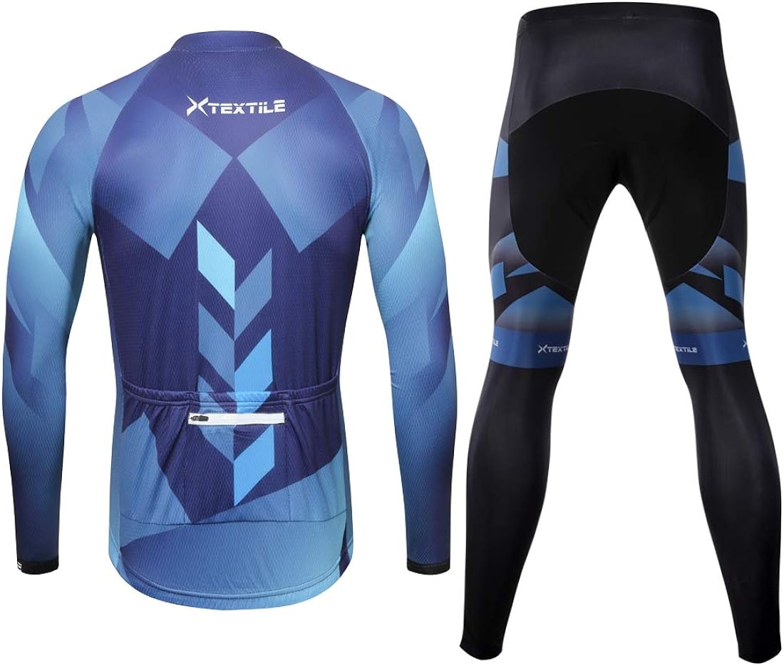Xtextile Men's Cycling Jersey Set with Full Zipper Long Sleeves Bicycle Shirt and 4D Coolmax Padded Cycling Tights Leggings: Clothing