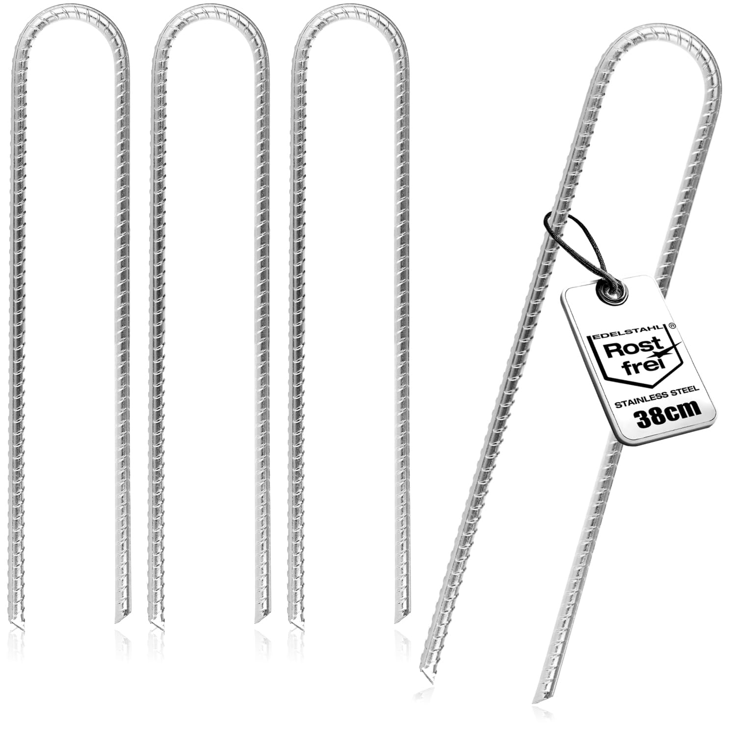 COM-FOUR® 4x XL ground anchors made of solid steel, U-shape 38 cm, Ø 1 cm - galvanized ground anchors for tents, gazebos, bouncy castles, trampolines, stable and rustproof