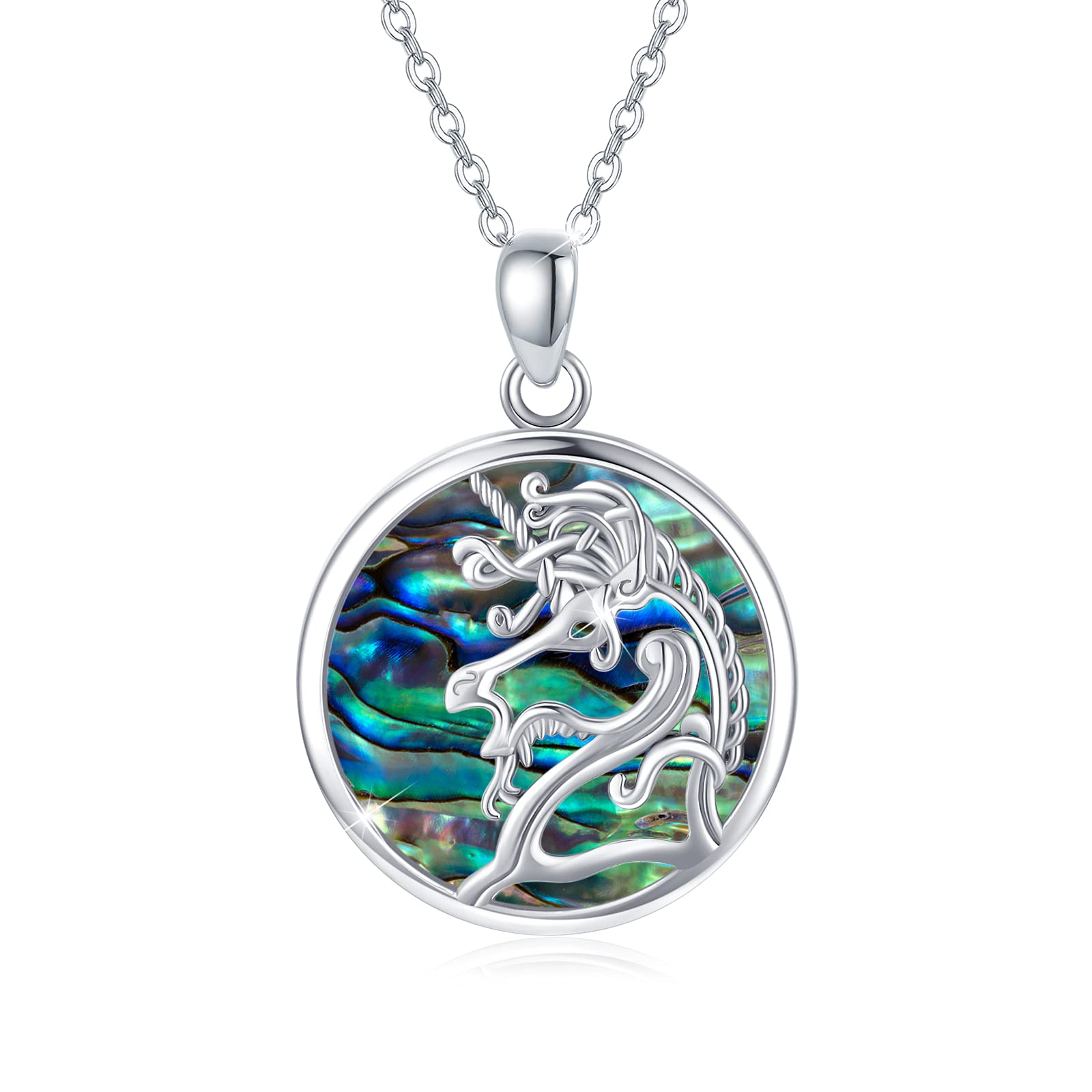 Unicorn Necklace,925 Sterling Silver Abalone Pendant for Women Unicorn Paua Shell Jewellery Aeonslove Pendant Animal Necklace Valentines Gifts for Girls